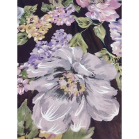 Czarna tkanina szyfon z wzorem - pastelowe kwiaty piwonii